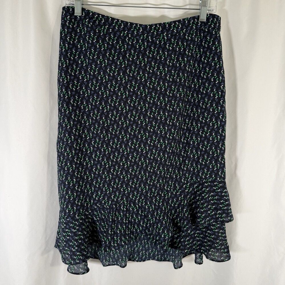Ann Taylor Midi Skirt Women's 10P Petite Blue Floral Zip Back 32" Waist Light